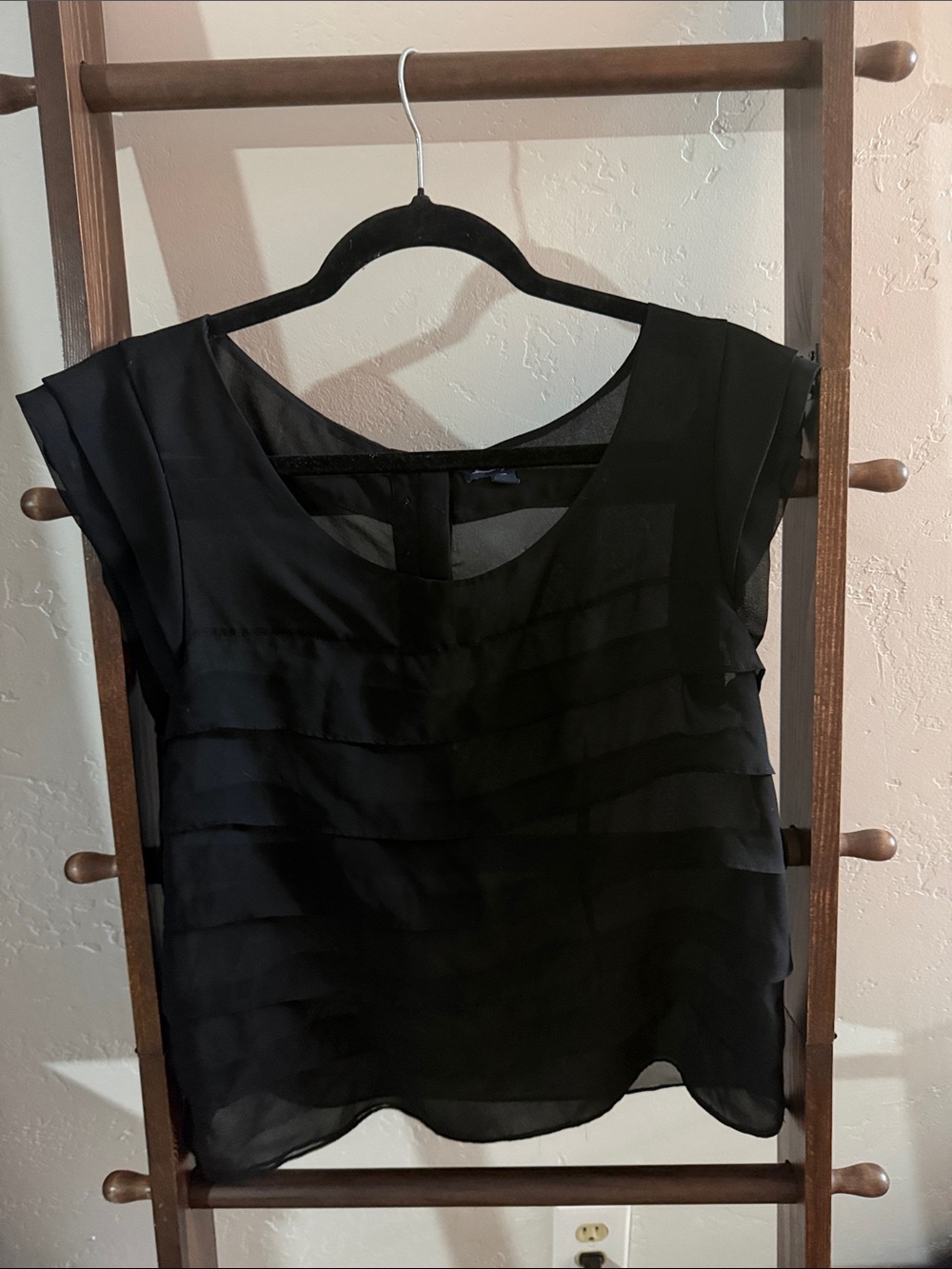 American Eagle Outfitters Black Layered Cap-Sleeve Blouse - Picture 1 of 3